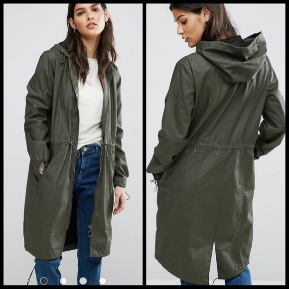 ASOS Fisherman Army Green Trench Coat  size 2 - Picture 2 of 16